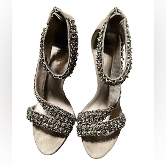 Pelle Moda Pewter Suede Rhinestone Embellished Platform Stiletto - Picture 2 of 4